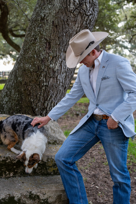 New!! Sky Blue Windowpane Cowboy Sport Coat