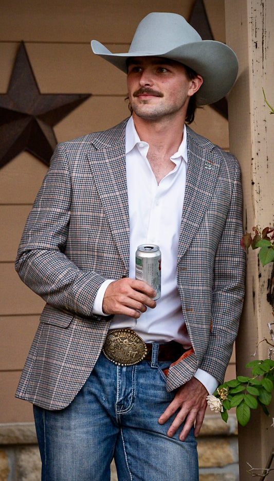 The Saddle Smoke Cowboy Sport Coat – Rust, Grey & Brown Plaid