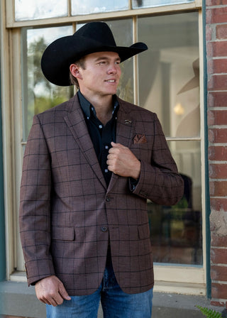 New!! Brown Black Chino Windowpane Cowboy Sport Coat
