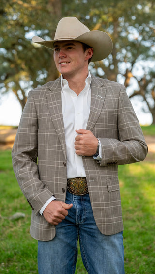Lightweight Taupe Tan Windowpane Cowboy Sport Coat