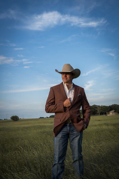 Rust Terracotta Windowpane Cowboy Sport Coat – Classic Fit Western Warmth