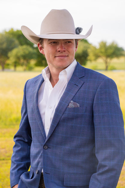 Ranch Blue with Pink Plaid Summer Cowboy Sport Coat – Classic Fit Western Jacket