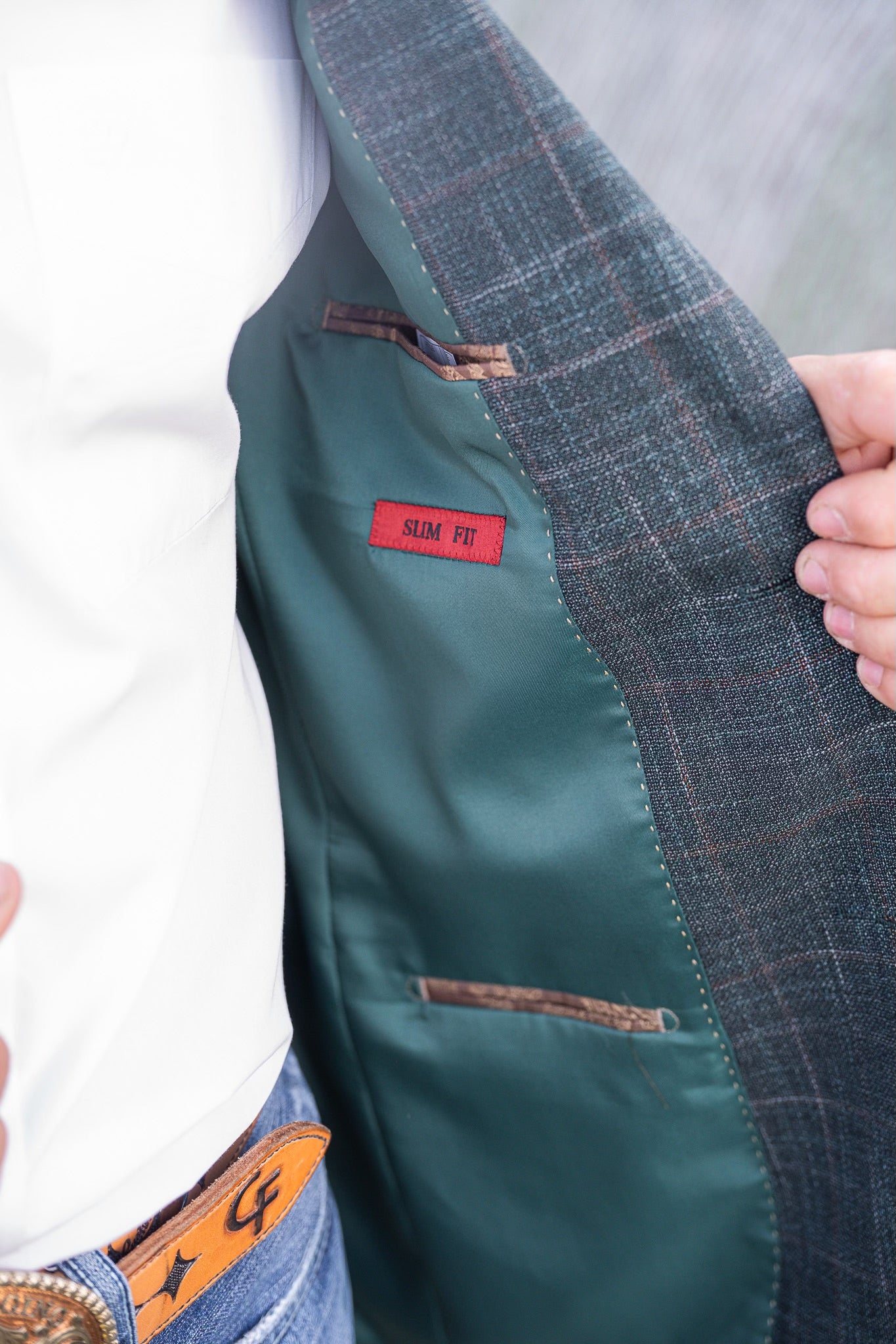 New Dark Green Tan Detail Cowboy Sport Coat