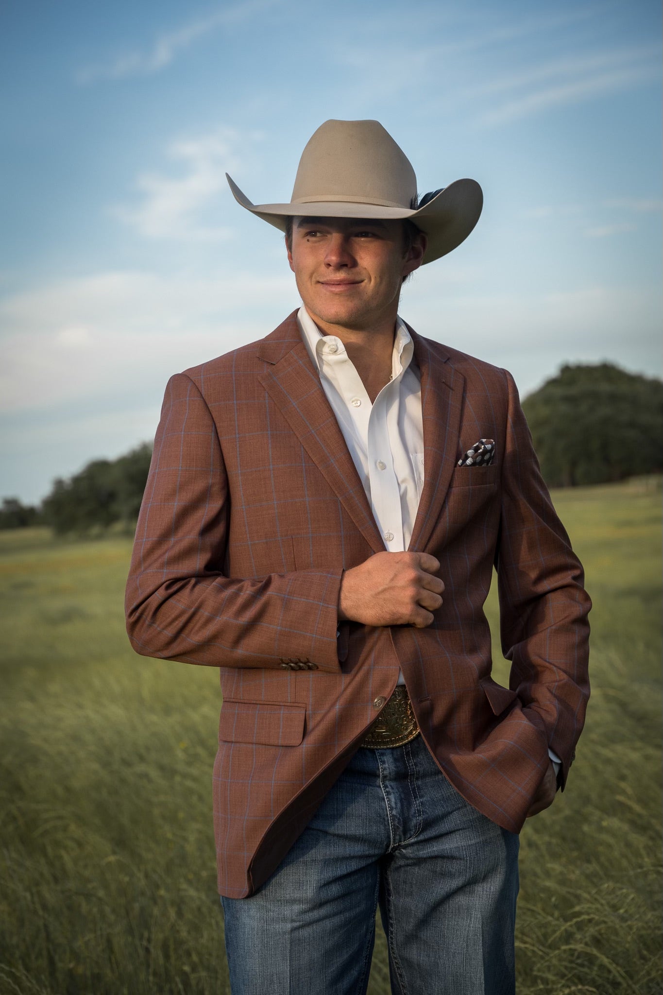 Rust Terracotta Windowpane Cowboy Sport Coat – Classic Fit Western Warmth