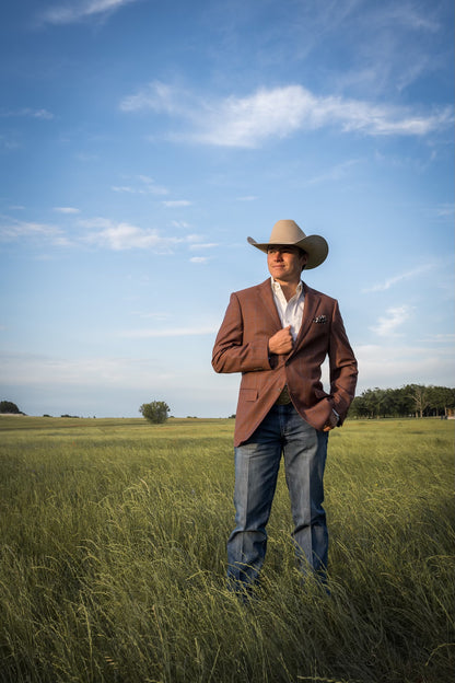 Rust Terracotta Windowpane Cowboy Sport Coat – Classic Fit Western Warmth