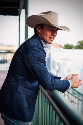 New!! Navy Blue Paisley Formal Cowboy Sport Coat