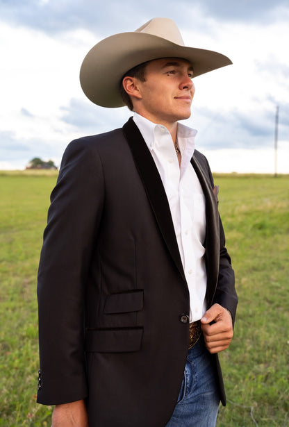 Mocha Chocolate Brown Velvet Lapel Cowboy Sport Coat – Tailored Western Lifestyle Jacket