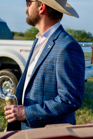 Navy and Black Athletic Fit Plaid Cowboy Sport Coat