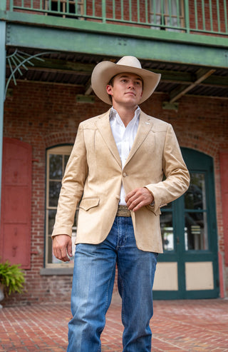 New!! Buckskin Ultra-Suede Western Yoke Slim Fit Cowboy Sport Coat