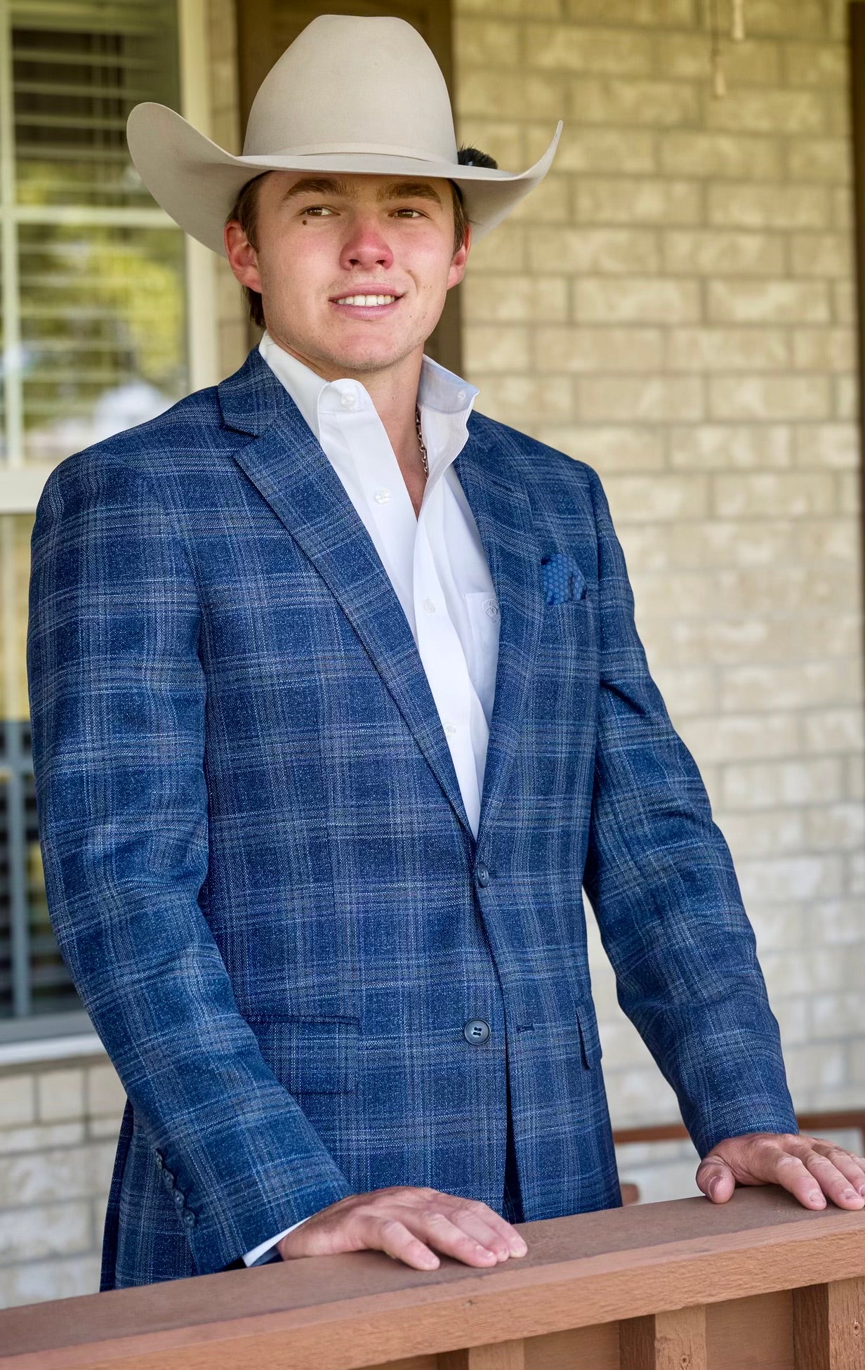 Denim Blue Plaid Cowboy Sport Coat – Tailored Western Dress Jacket