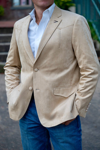 New!! Buckskin Ultra-Suede Western Yoke Slim Fit Cowboy Sport Coat