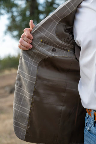 Lightweight Taupe Tan Windowpane Cowboy Sport Coat