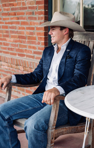 New!! Navy Blue Paisley Formal Cowboy Sport Coat