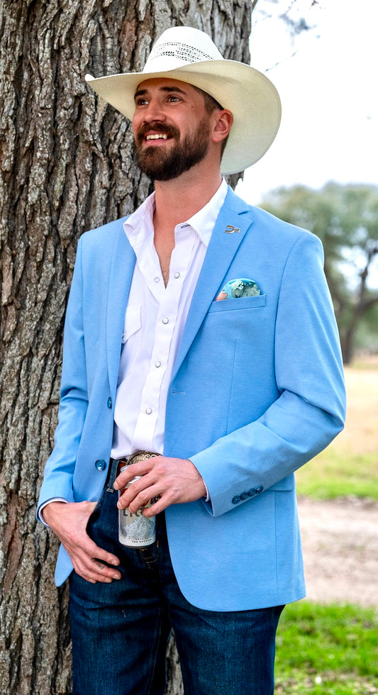 Solid Caribbean Blue Cowboy Sport Coat by Espuela Design Co. Performance Stretch Western Blazer Slim Fit