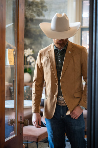 New!! Saddle Tan Ultra-Suede Western Yoke Slim Fit Cowboy Sport Coat
