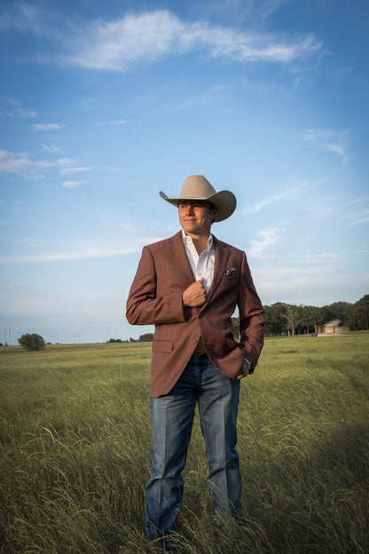Rust Terracotta Windowpane Cowboy Sport Coat – Classic Fit Western Warmth