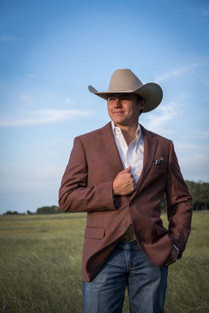Rust Terracotta Windowpane Cowboy Sport Coat – Classic Fit Western Warmth