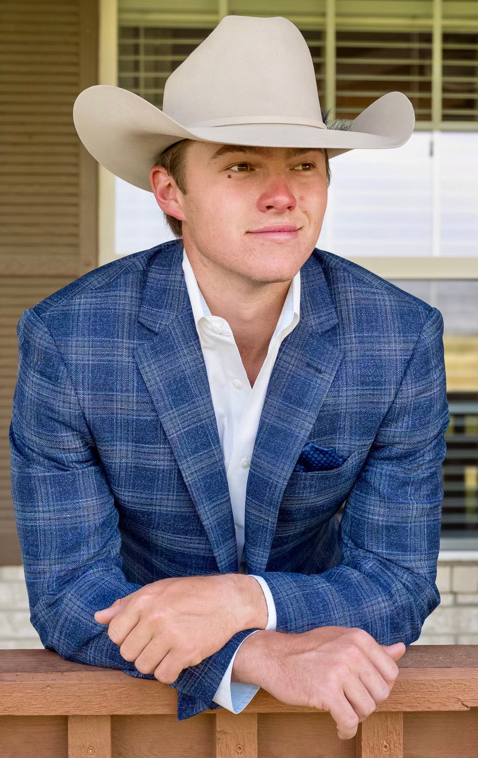 Denim Blue Plaid Cowboy Sport Coat – Tailored Western Dress Jacket