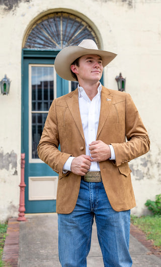 New!! Saddle Tan Ultra-Suede Western Yoke Slim Fit Cowboy Sport Coat