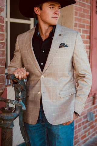 New!! Bone Tan Windowpane Cowboy Sport Coat