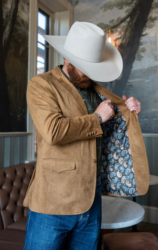 New!! Saddle Tan Ultra-Suede Western Yoke Slim Fit Cowboy Sport Coat