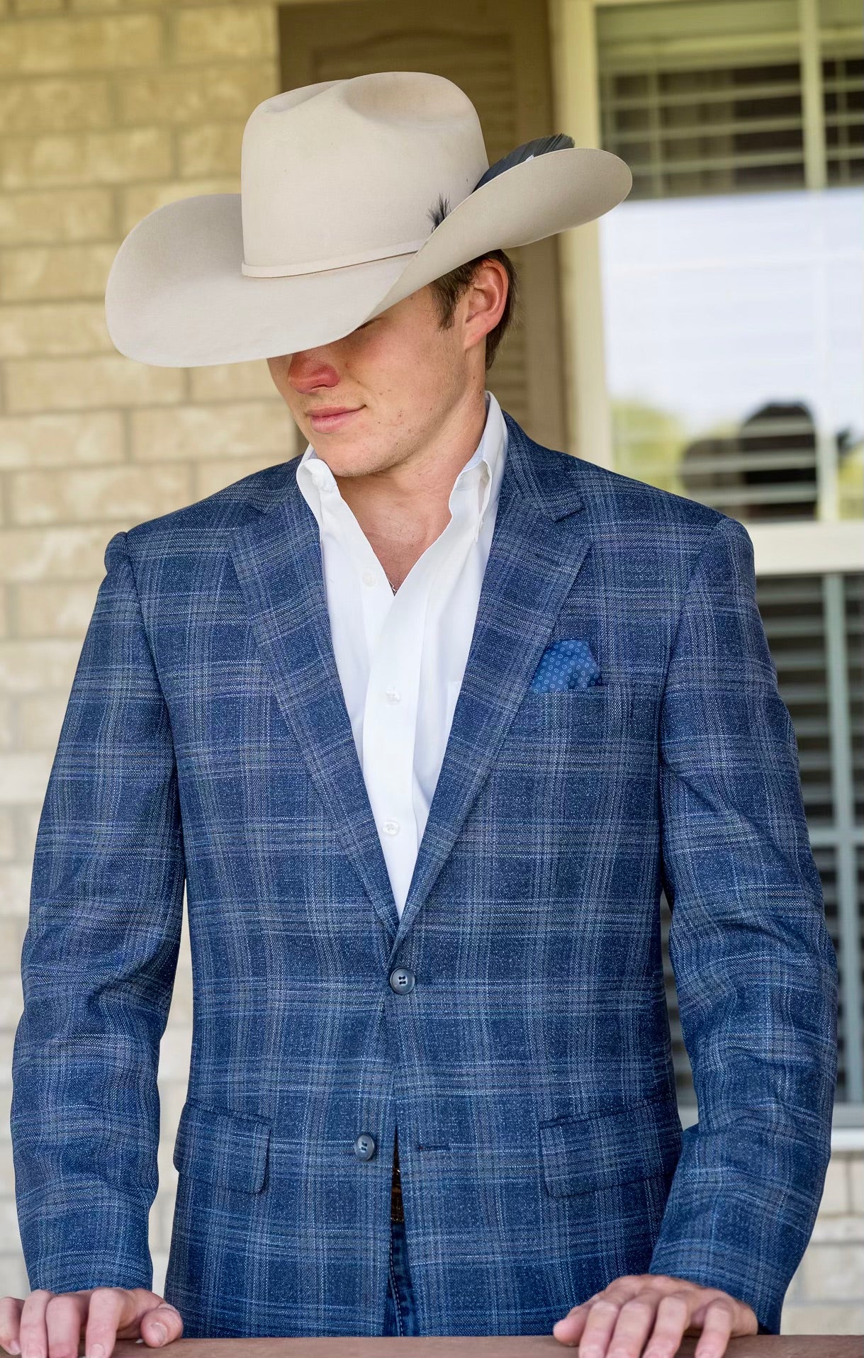 Denim Blue Plaid Cowboy Sport Coat – Tailored Western Dress Jacket