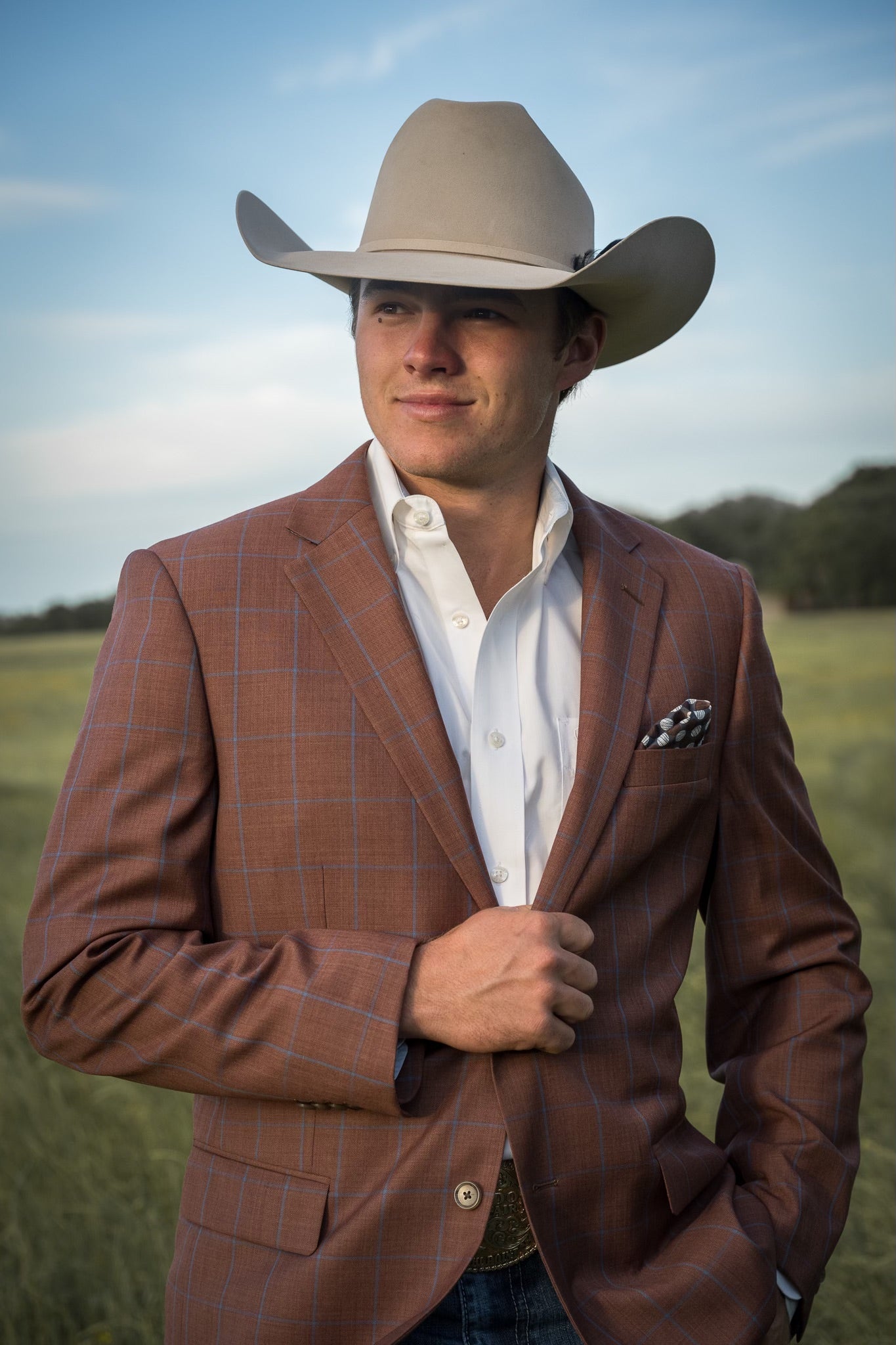 Rust Terracotta Windowpane Cowboy Sport Coat – Classic Fit Western Warmth