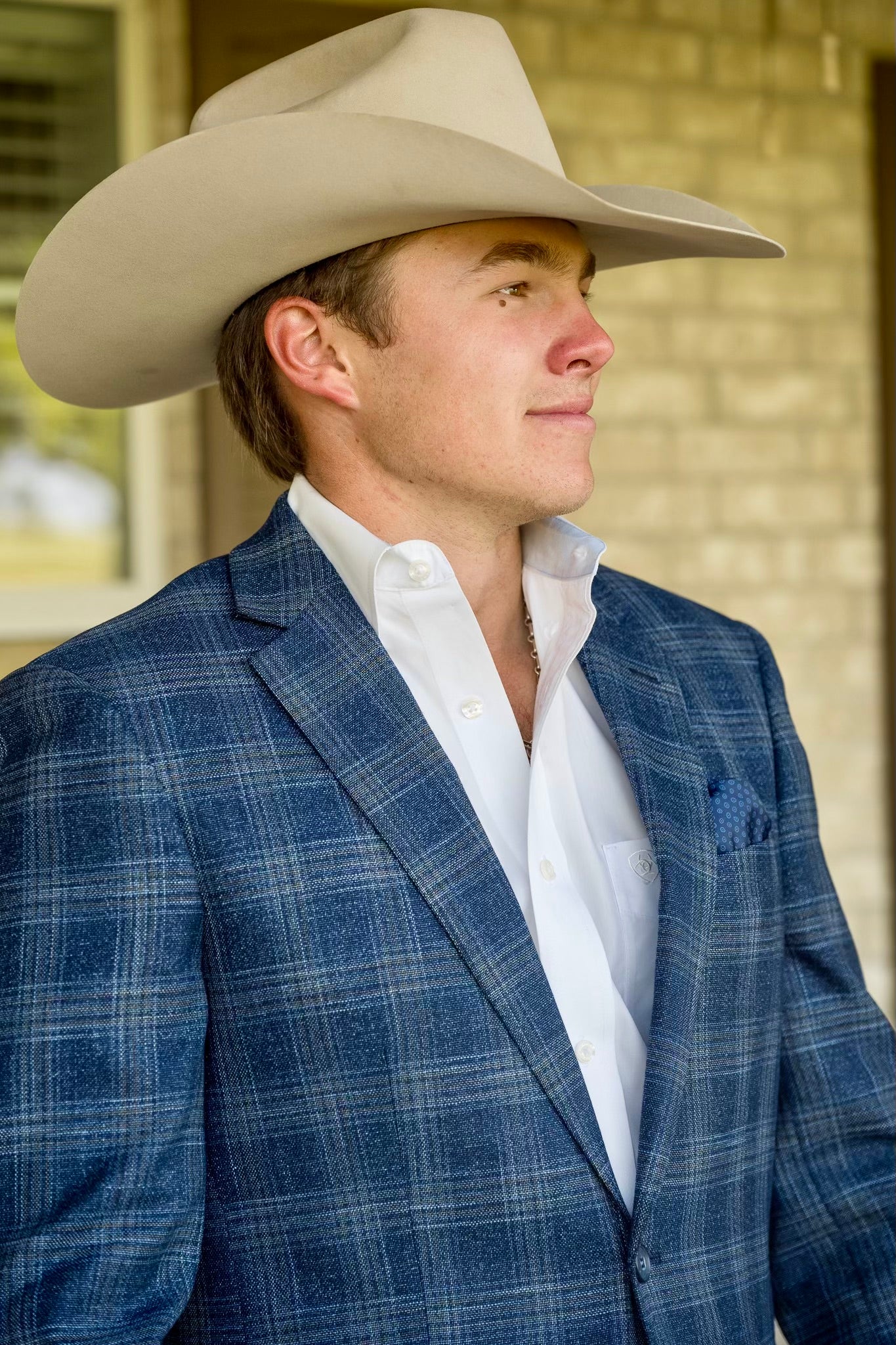 Denim Blue Plaid Cowboy Sport Coat – Tailored Western Dress Jacket