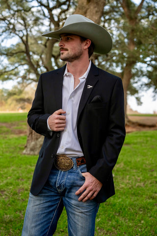 Solid Black Cowboy Sport Coat by Espuela Design Co. Classic Fit Western Sport Coat with Refined Structure