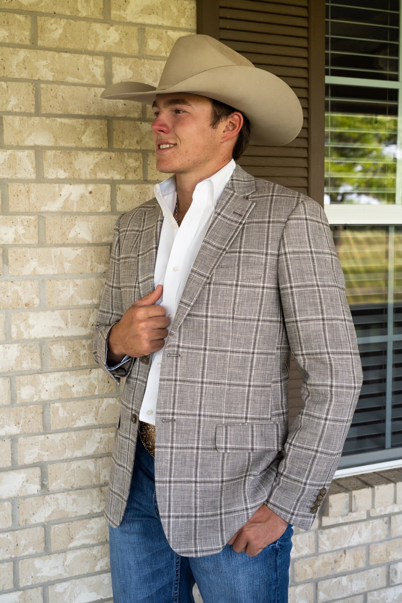 Bold Taupe Windowpane Cowboy Sport Coat