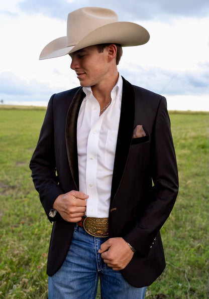 Mocha Chocolate Brown Velvet Lapel Cowboy Sport Coat – Tailored Western Lifestyle Jacket