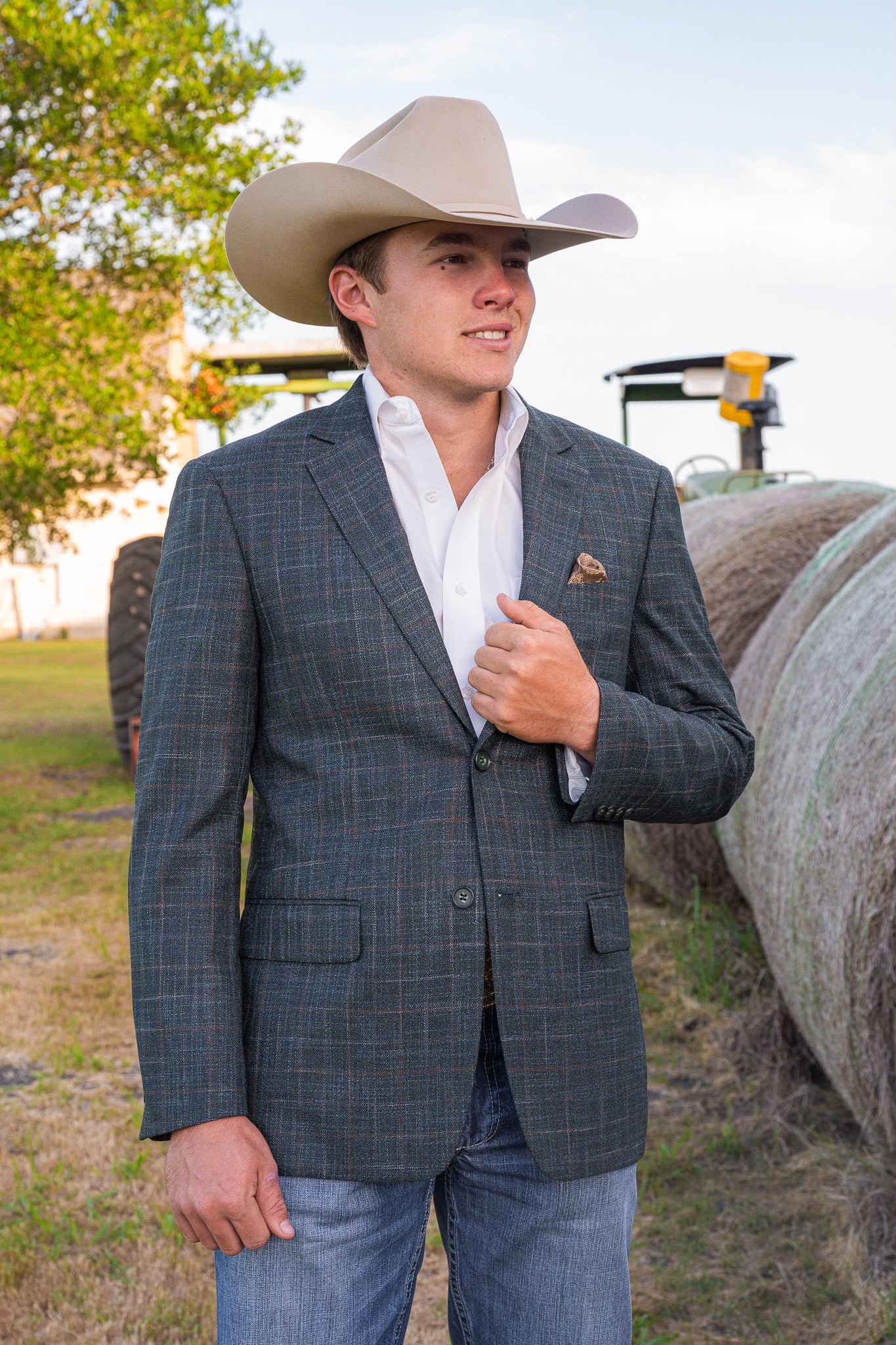 New Dark Green Tan Detail Cowboy Sport Coat