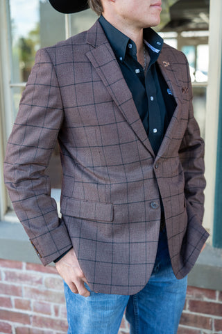 New!! Brown Black Chino Windowpane Cowboy Sport Coat