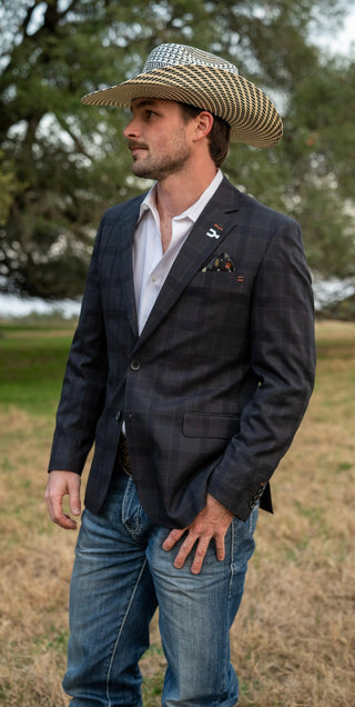 Ranger Dark Grey Windowpane Slim Fit Cowboy Sport Coat
