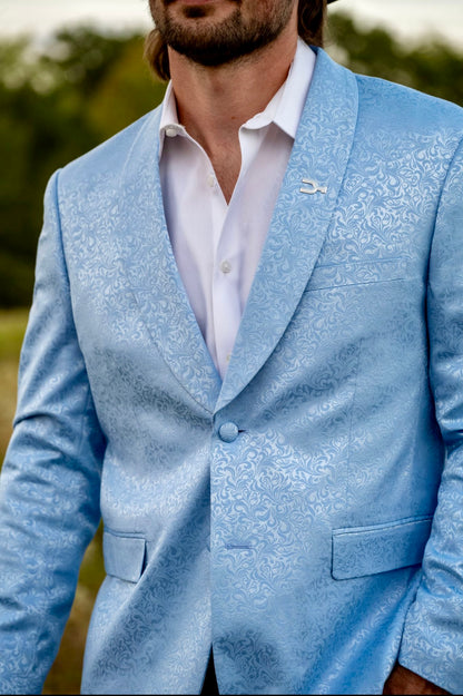 The Glacier Cowboy Sport Coat – Slim Fit Ice Blue Paisley