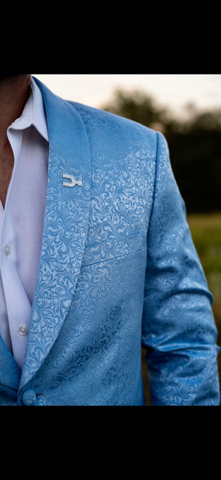 The Glacier Cowboy Sport Coat – Slim Fit Ice Blue Paisley