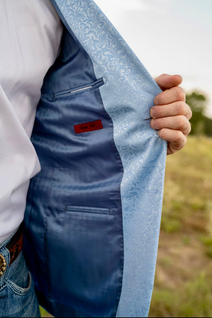 The Glacier Cowboy Sport Coat – Slim Fit Ice Blue Paisley