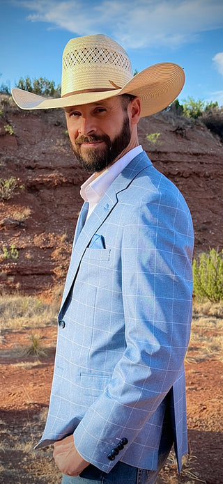New!! Jimmy Buffet Blue Windowpane Cowboy Sport Coat