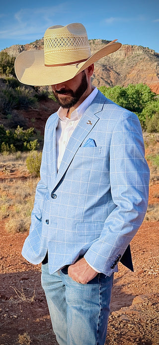 New!! Jimmy Buffet Blue Windowpane Cowboy Sport Coat