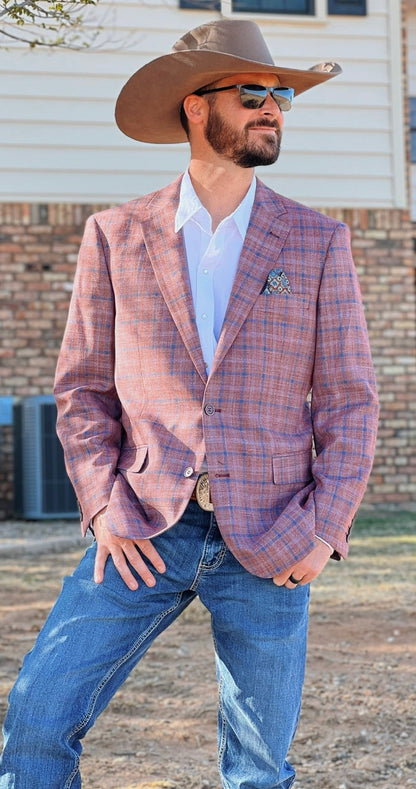 Brick Red Western Suit Jacket – Classic Fit Windowpane Dress Coat